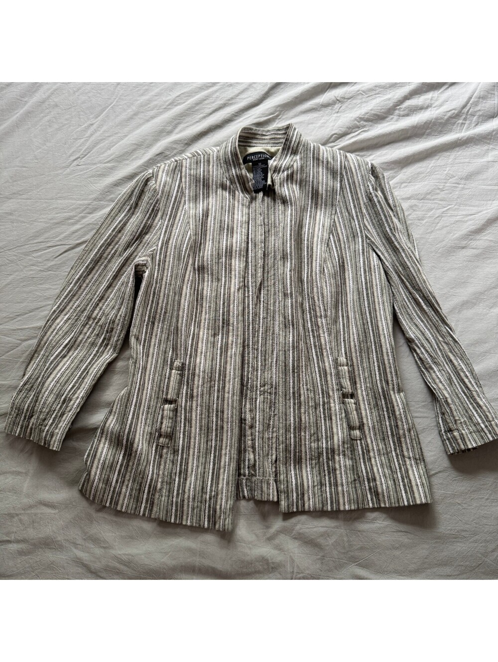 Vintage Perceptions New York Striped Linen Blazer Coat Hardware Detail 10 Medium